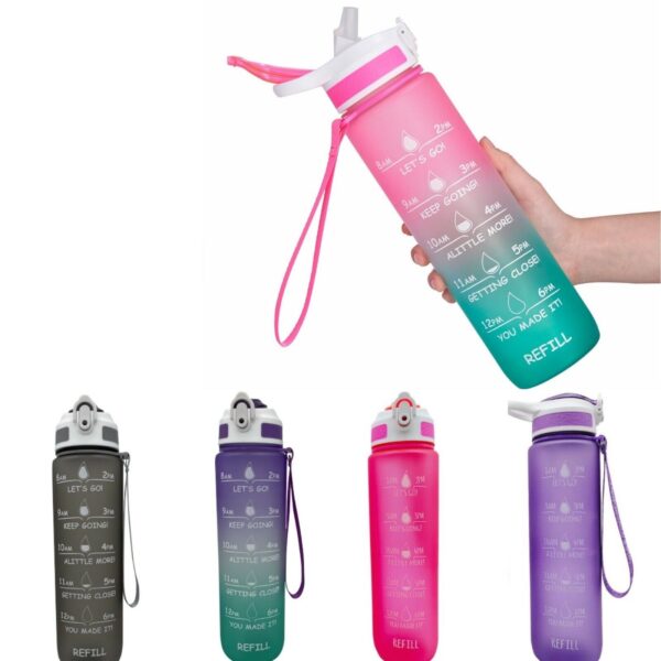 Motivational Water Bottle BPA Free 1L/32oz Jug with Straw and Time Tracker Gym